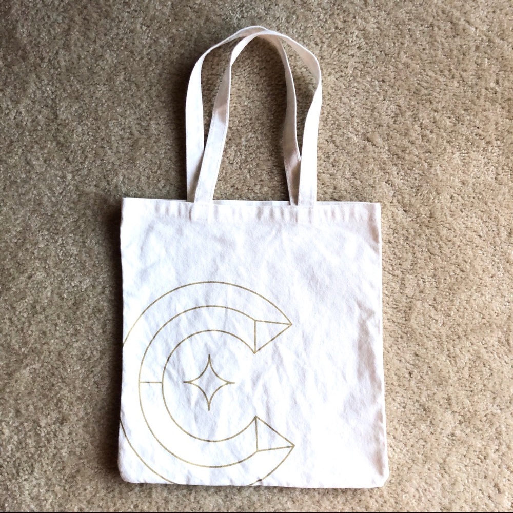 White & Gold Canvas Shoulder Tote NWOT